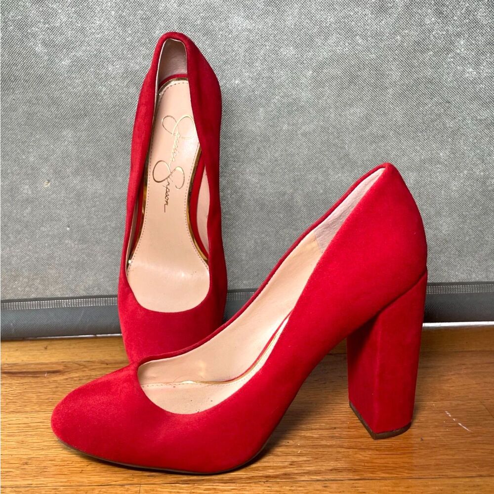 Jessica Simpson Belemo Red Suede Leather Block Heel Pumps Women's Size 8M